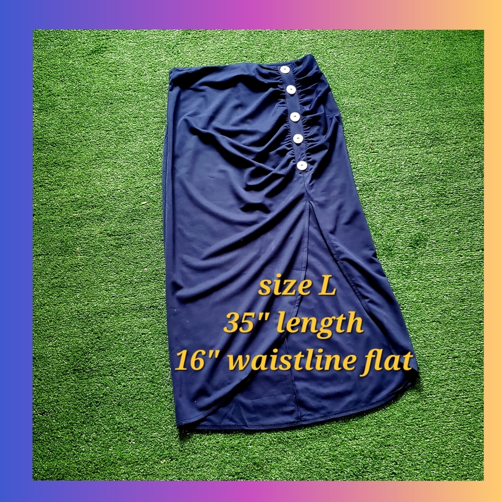 Ruched Midi Pencil Skirt w/ Side Split size L - Picture 3 of 8